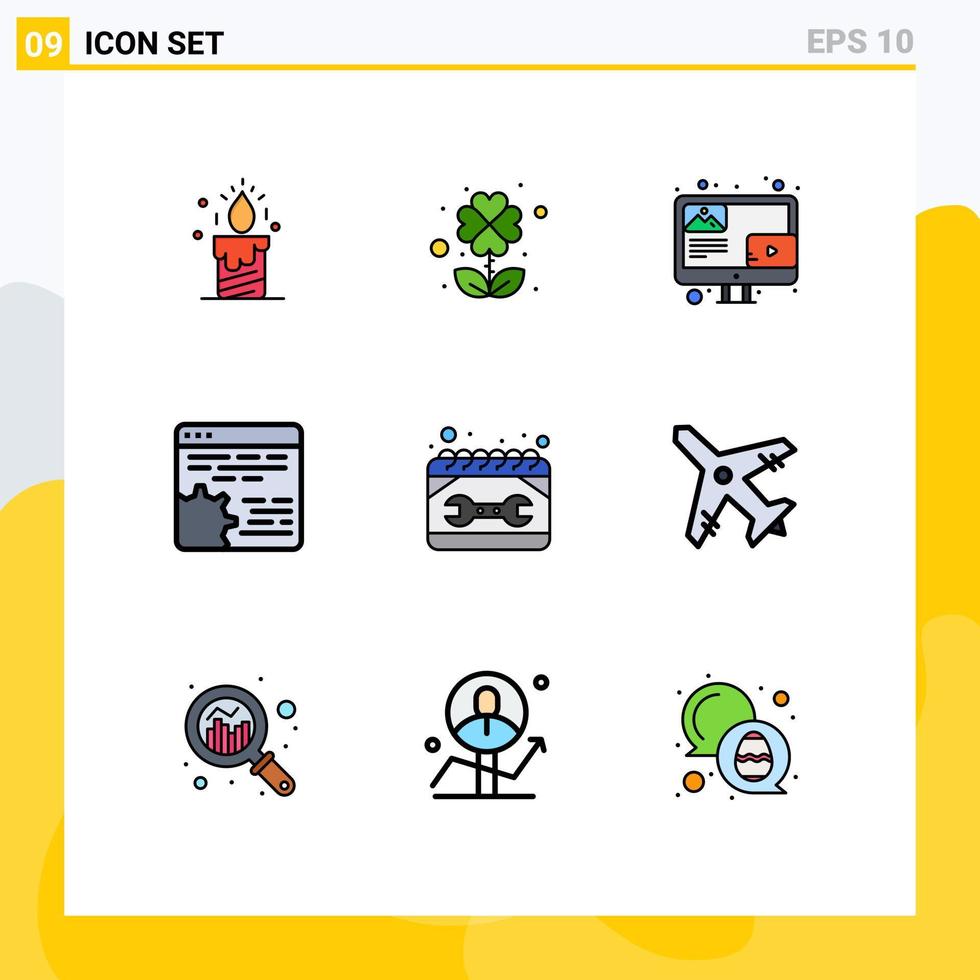 groupe de 9 signes et symboles de couleurs plates remplies pour la construction app blogging code de réglage éléments de conception vectoriels modifiables vecteur