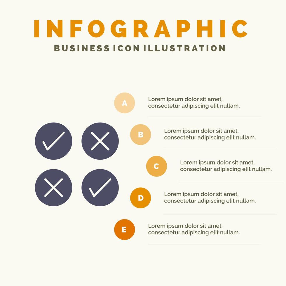 conception de croix créative tique icône solide infographie 5 étapes fond de présentation vecteur