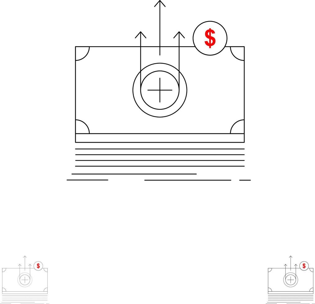 argent dollar transfert médical jeu d'icônes de ligne noire audacieuse et mince vecteur