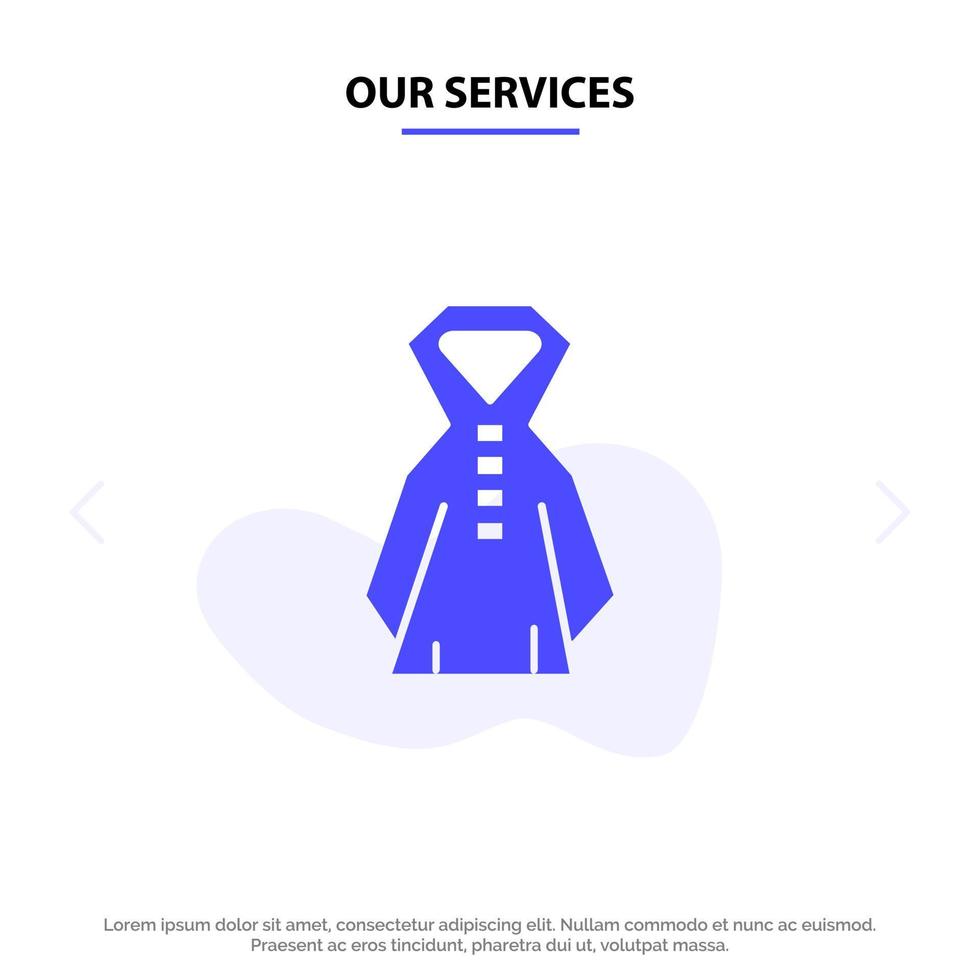 nos services vêtements pluie pluie solide glyphe icône modèle de carte web vecteur