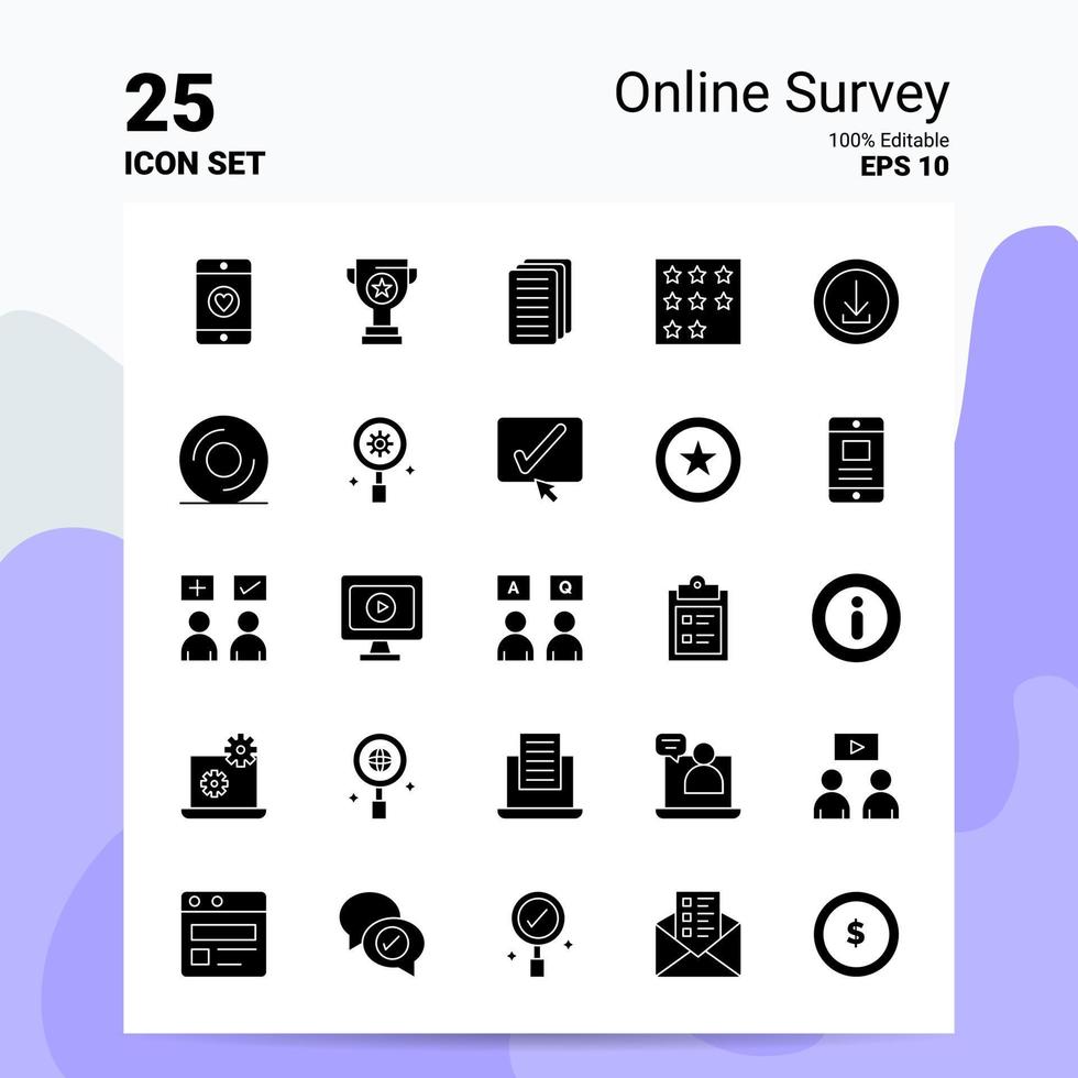 25 jeu d'icônes d'enquête en ligne 100 fichiers eps modifiables 10 idées de concept de logo d'entreprise conception d'icône de glyphe solide vecteur
