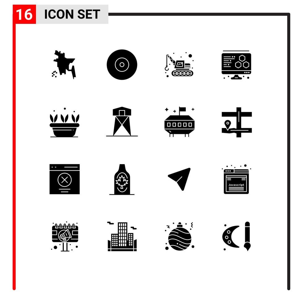 interface mobile glyphe solide ensemble de 16 pictogrammes d'éléments de conception vectoriels modifiables de croissance de machines de printemps historiques vecteur