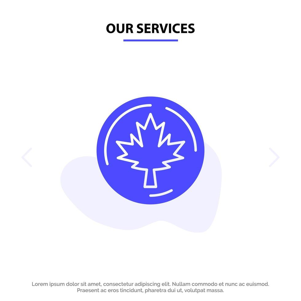 nos services automne canada feuille érable solide glyphe icône modèle de carte web vecteur