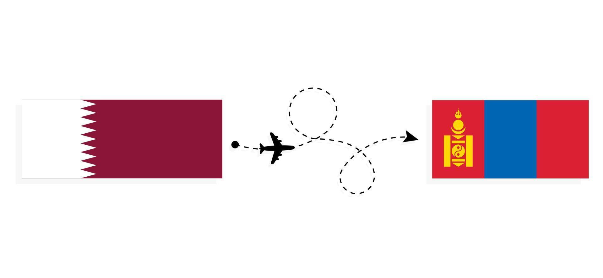 vol et voyage du qatar à la mongolie par concept de voyage en avion de passagers vecteur