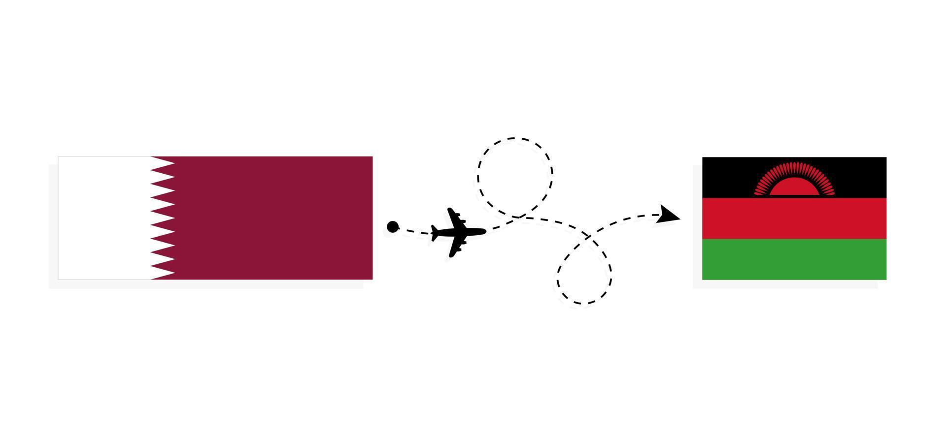 vol et voyage du qatar au malawi par concept de voyage en avion de passagers vecteur
