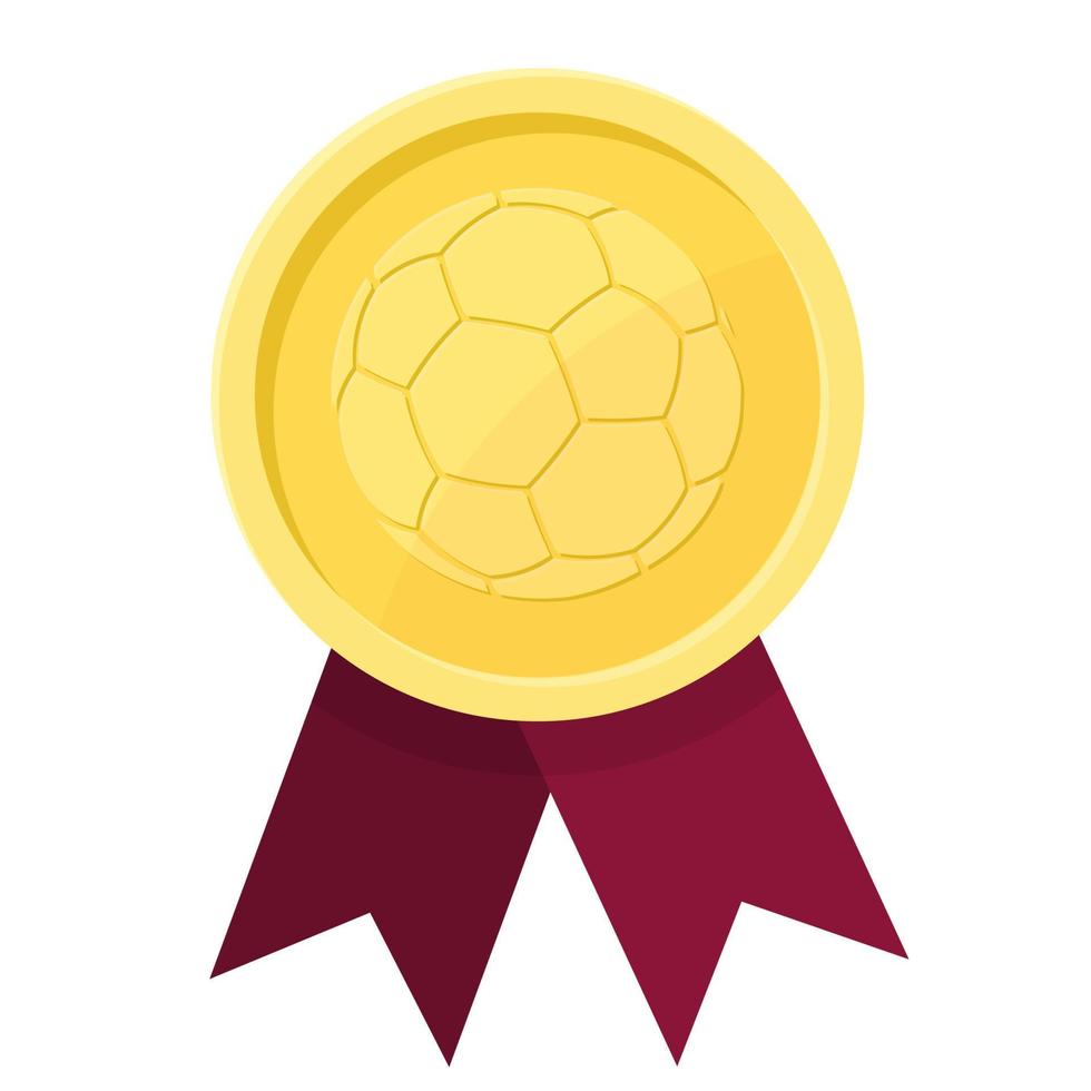 médaille d'or avec rubans et ballon de football pour les gagnants vecteur