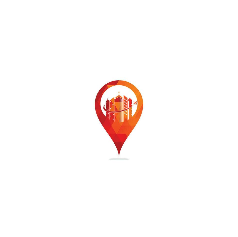 conception de logo de concept de forme de broche de carte d'agence de voyage. modèle de conception de logo de vacances. création de logo d'icône de voyage de bureau de construction. logo de voyage de construction. logo de voyage vecteur