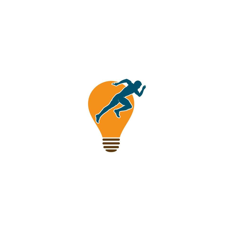 conception vectorielle de logo de concept de forme d'ampoule de course et de marathon. symbole de vecteur d'homme en cours d'exécution. concept de sport et de compétition.