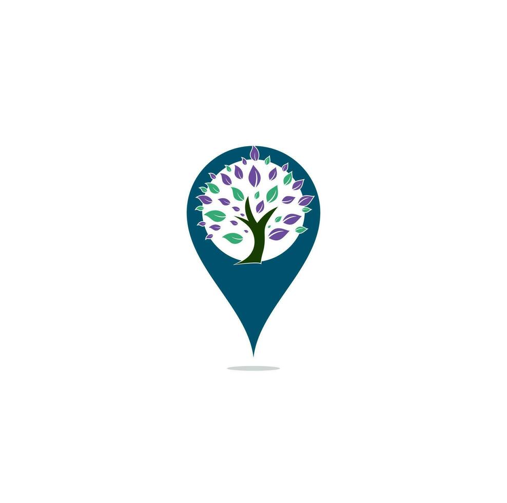 création de logo de concept de forme de broche de carte d'arbre vert. conception de vecteur d'élément organique abstrait. icône de concept de logotype de vie heureuse écologie. création de logo d'arbre