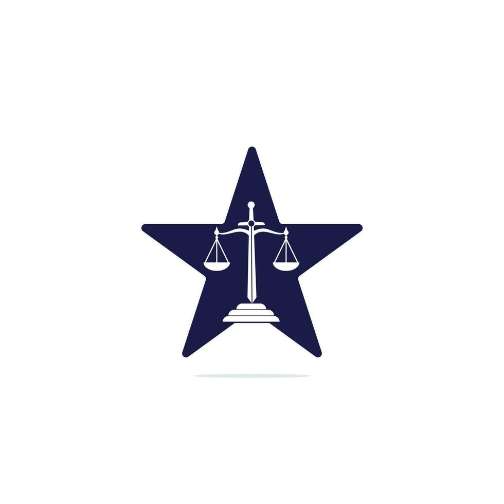 création de logo de concept de forme d'étoile de droit et d'avocat. création de logo vectoriel de cabinet d'avocats et de bureau. modèle de conception de logo de loi et d'avocat de la justice