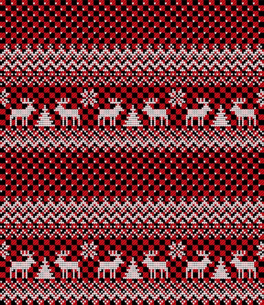 motif tricoté de noël et du nouvel an au plaid de buffle. conception de pull en tricot de laine. papier peint papier d'emballage impression textile. vecteur