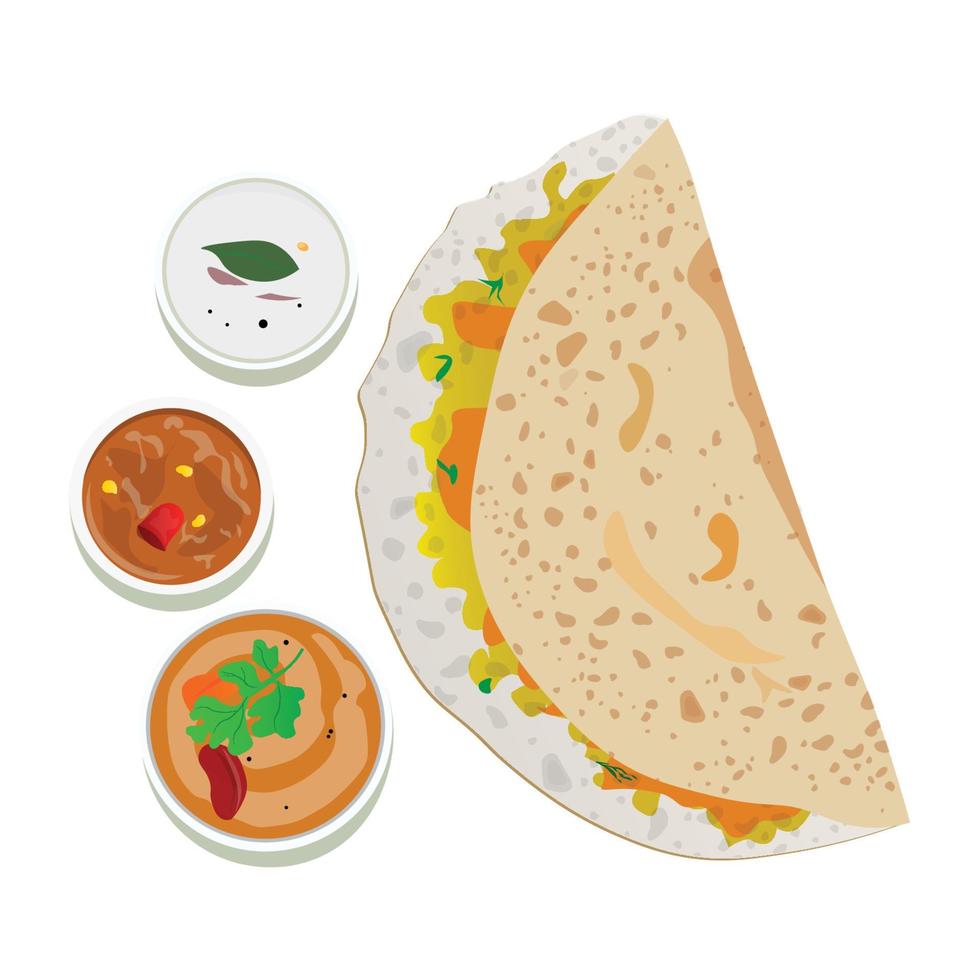 dosa avec sambar et chutneys, vecteur