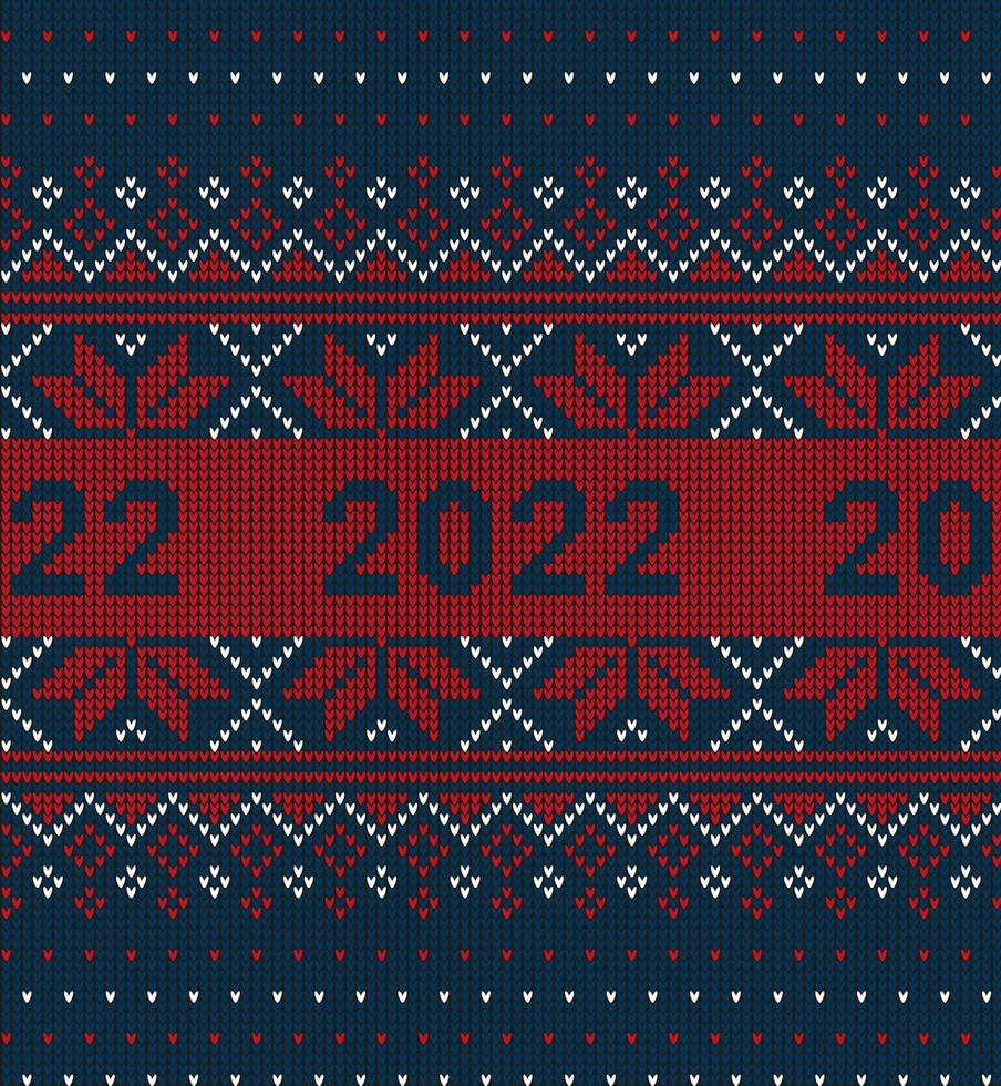 modèle tricoté sans couture du nouvel an avec le numéro 2022. conception de pull à tricoter. texture tricotée en laine. illustration vectorielle vecteur