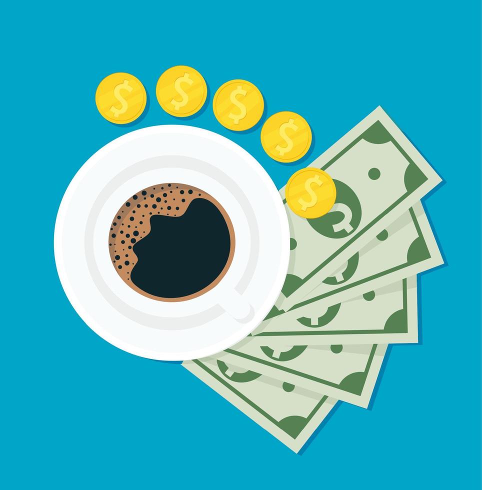 café et argent. illustration vectorielle pour le web, application mobile au design plat. vecteur