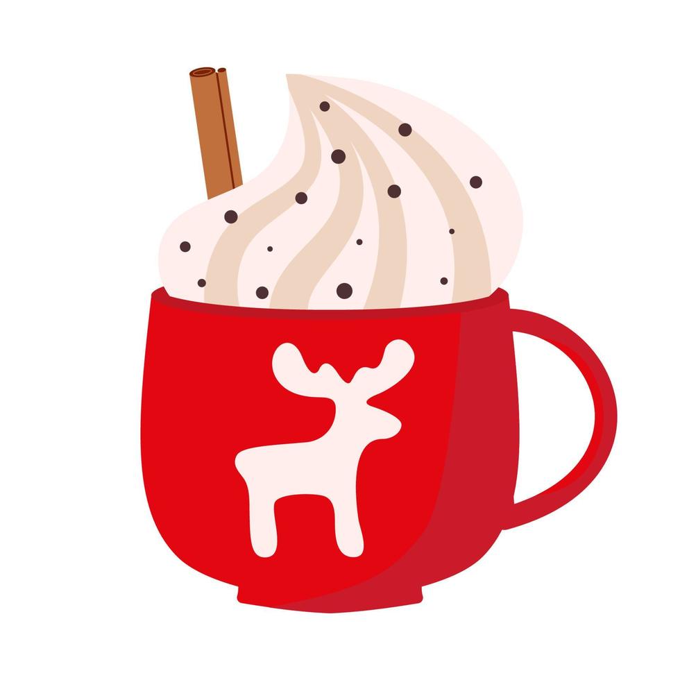 tasse rouge avec une boisson chaude. illustration vectorielle de Noël. vecteur