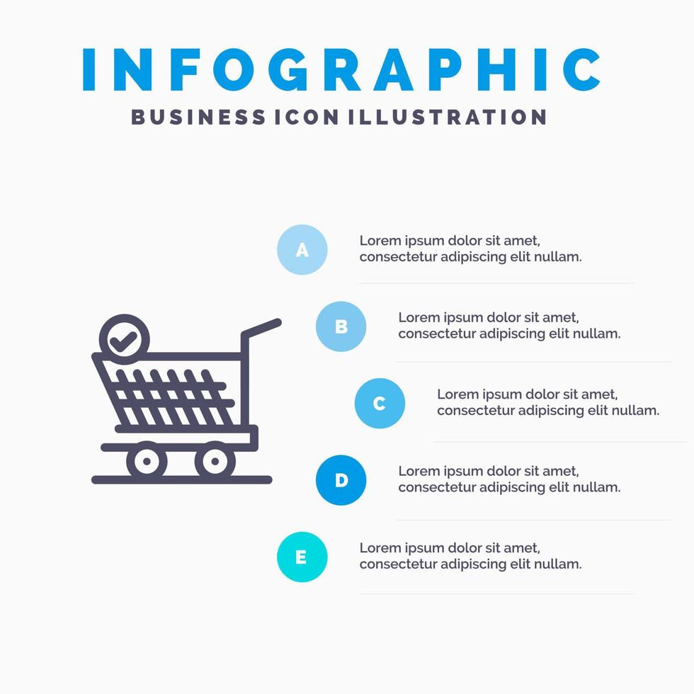 chariot au détail panier bleu infographie modèle 5 étapes vecteur ligne icône modèle