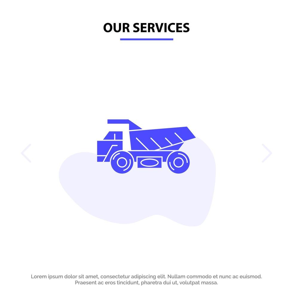 nos services camion remorque transport construction solide glyphe icône modèle de carte web vecteur