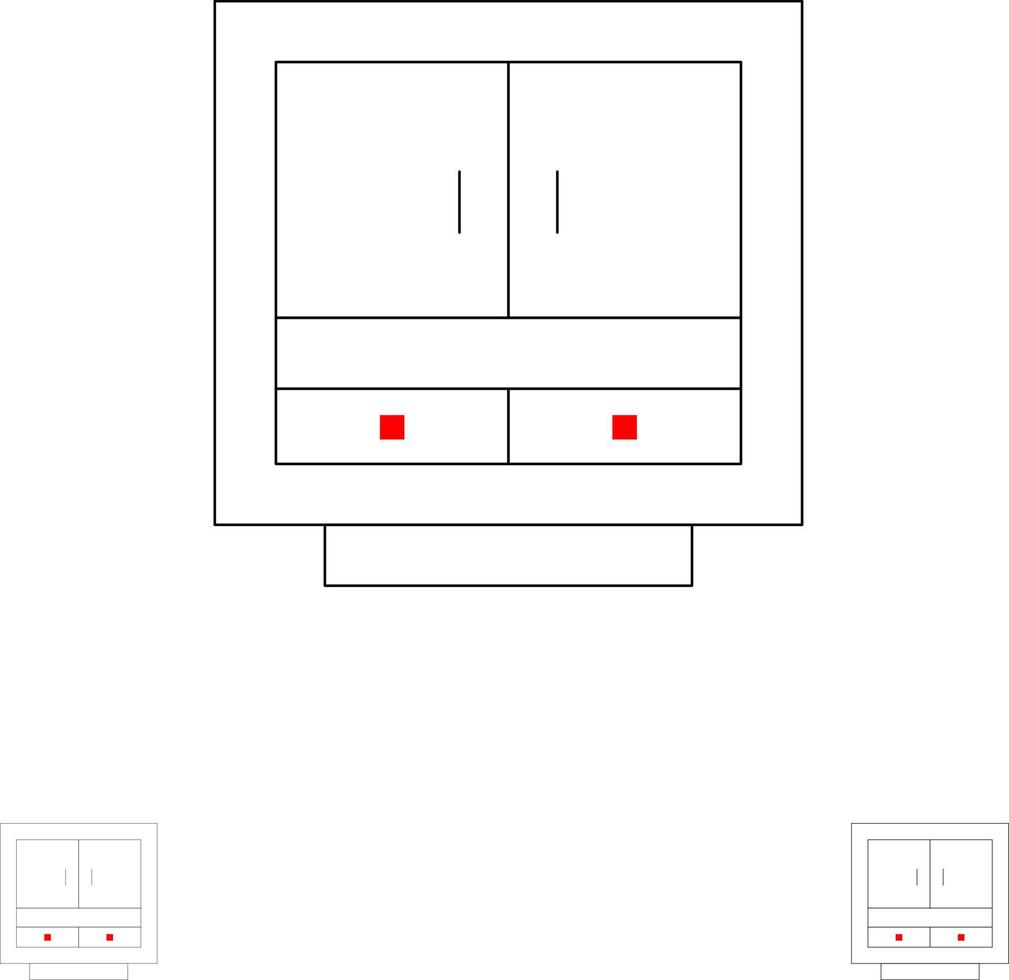 armoire affaires tiroir fichiers meubles bureau stockage audacieux et mince ligne noire jeu d'icônes vecteur