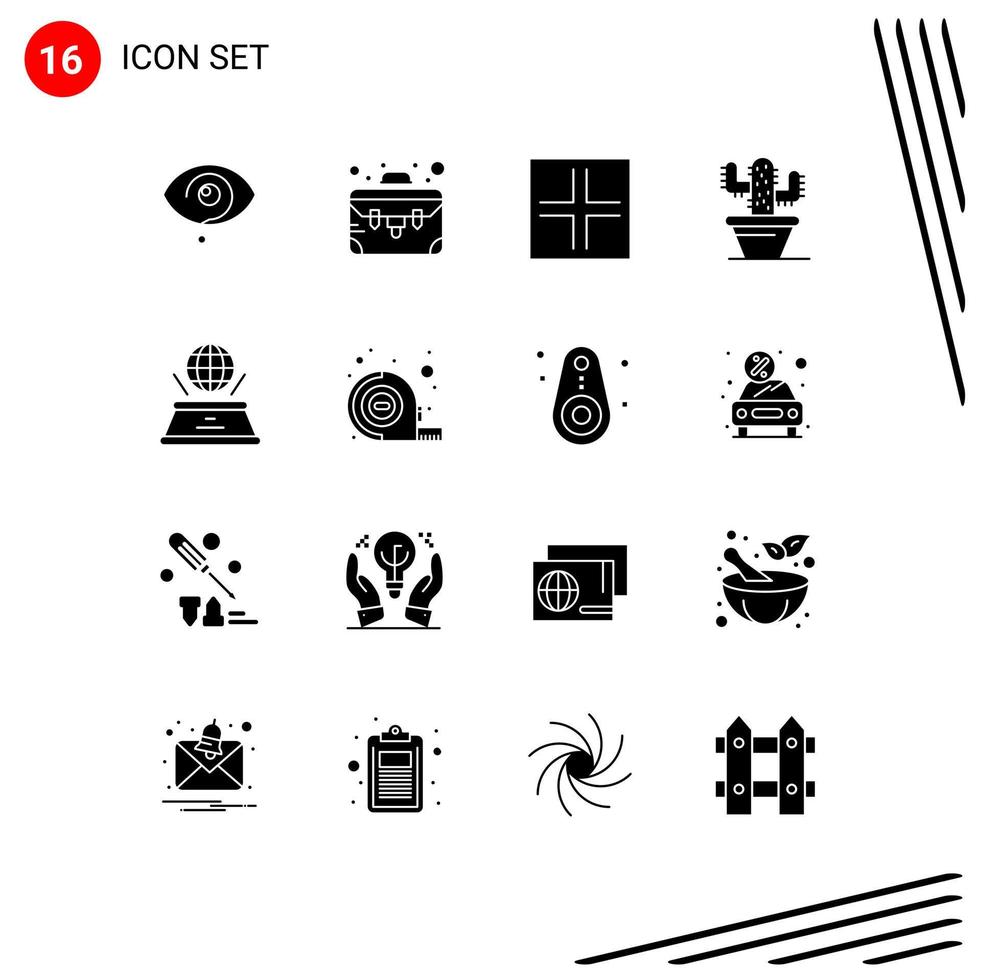interface mobile glyphe solide ensemble de 16 pictogrammes de présentation hologramme flèches monde nature éléments de conception vectoriels modifiables vecteur