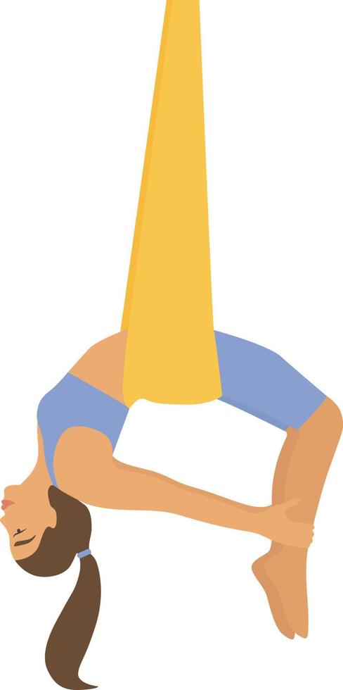 fille fait du yoga dans des hamacs. des exercices d'étirement. pose de yoga inversée dans un hamac. relaxation anti-gravité et cours de yoga aérien. sport mode de vie sain et entraînement physique. yoga dans des hamacs vecteur