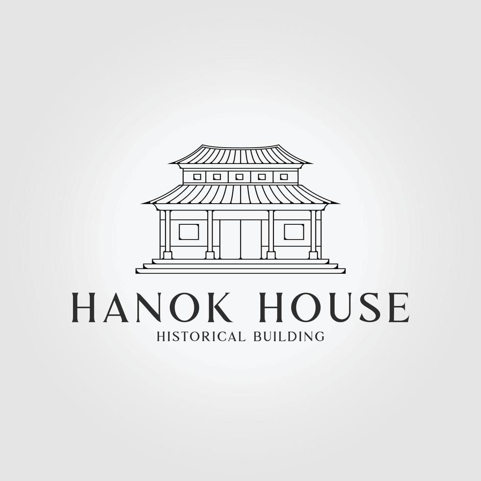 dessin au trait hanok house logo icône illustration de conception vectorielle, pagode et maison joglo vecteur