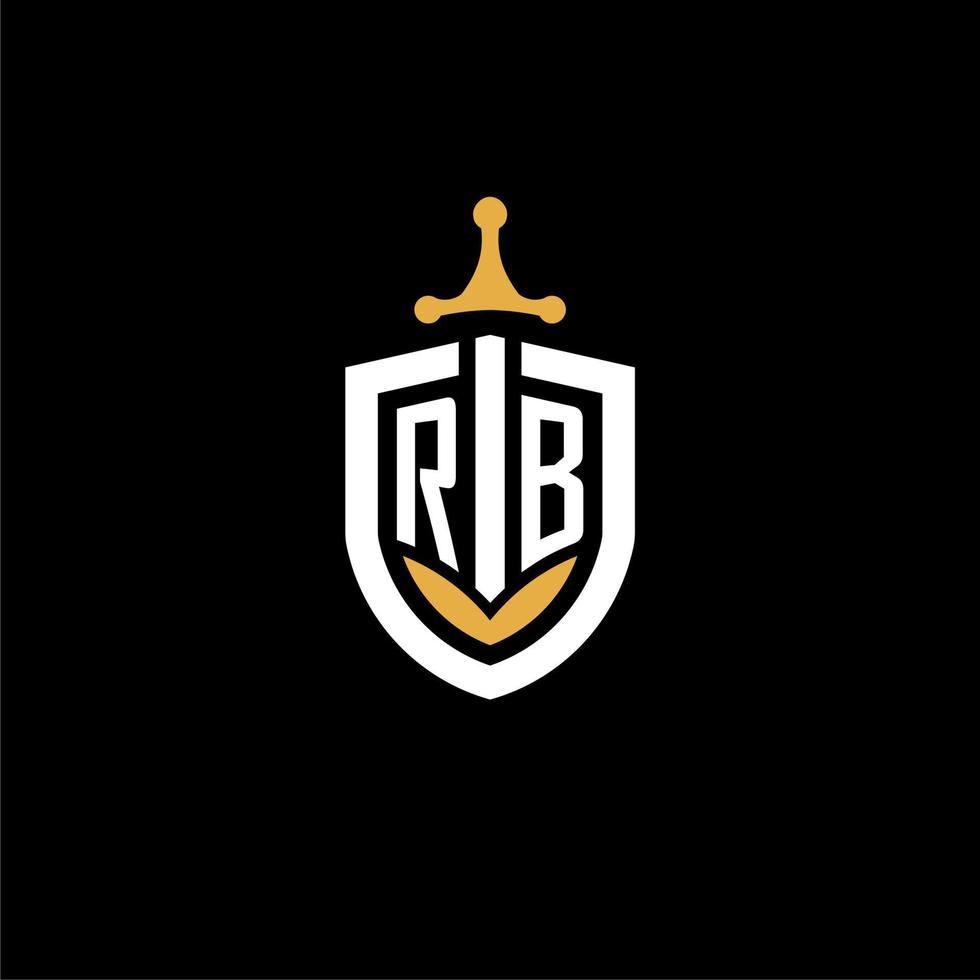 lettre créative rb logo gaming esport avec des idées de conception de bouclier et d'épée vecteur