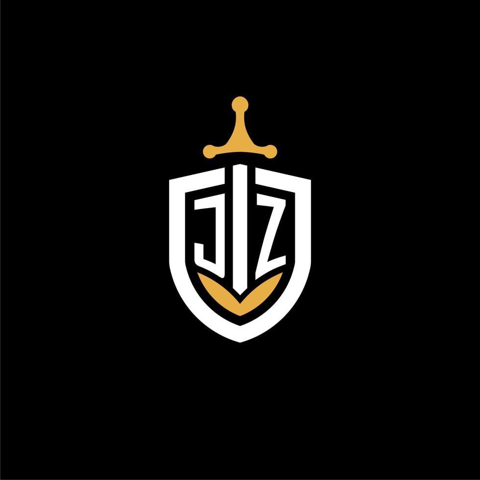 lettre créative jz logo gaming esport avec des idées de conception de bouclier et d'épée vecteur