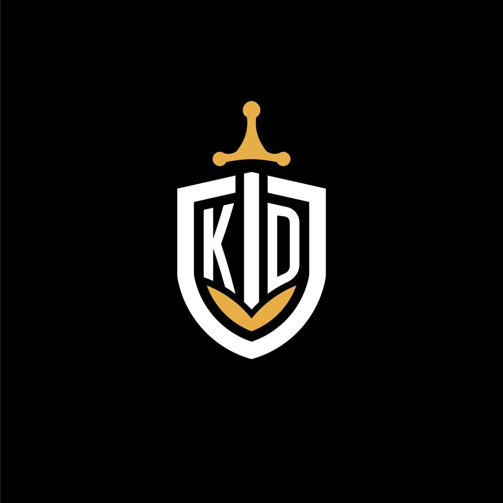 lettre créative kd logo gaming esport avec des idées de conception de bouclier et d'épée vecteur