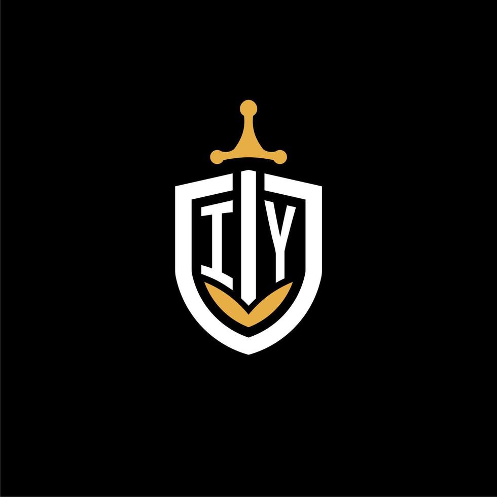 lettre créative iy logo gaming esport avec des idées de conception de bouclier et d'épée vecteur