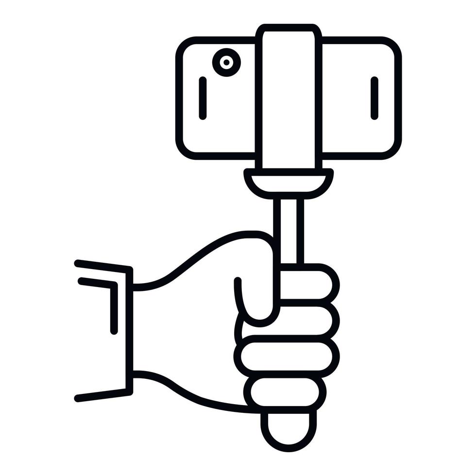smartphone dans l'icône de bâton de selfie, style de contour vecteur