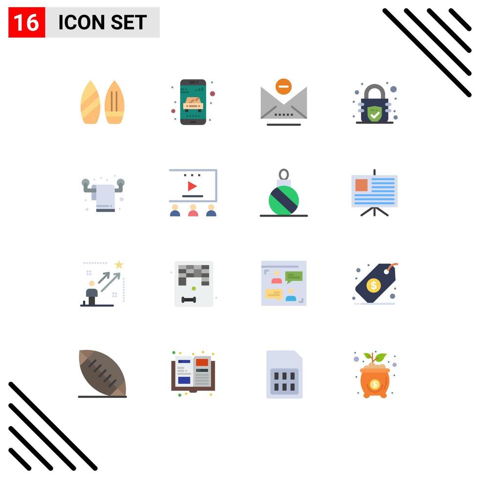 symboles d'icône universelle groupe de 16 couleurs plates modernes de serviette e-mail intérieur serrure de ménage pack modifiable d'éléments de conception de vecteur créatif