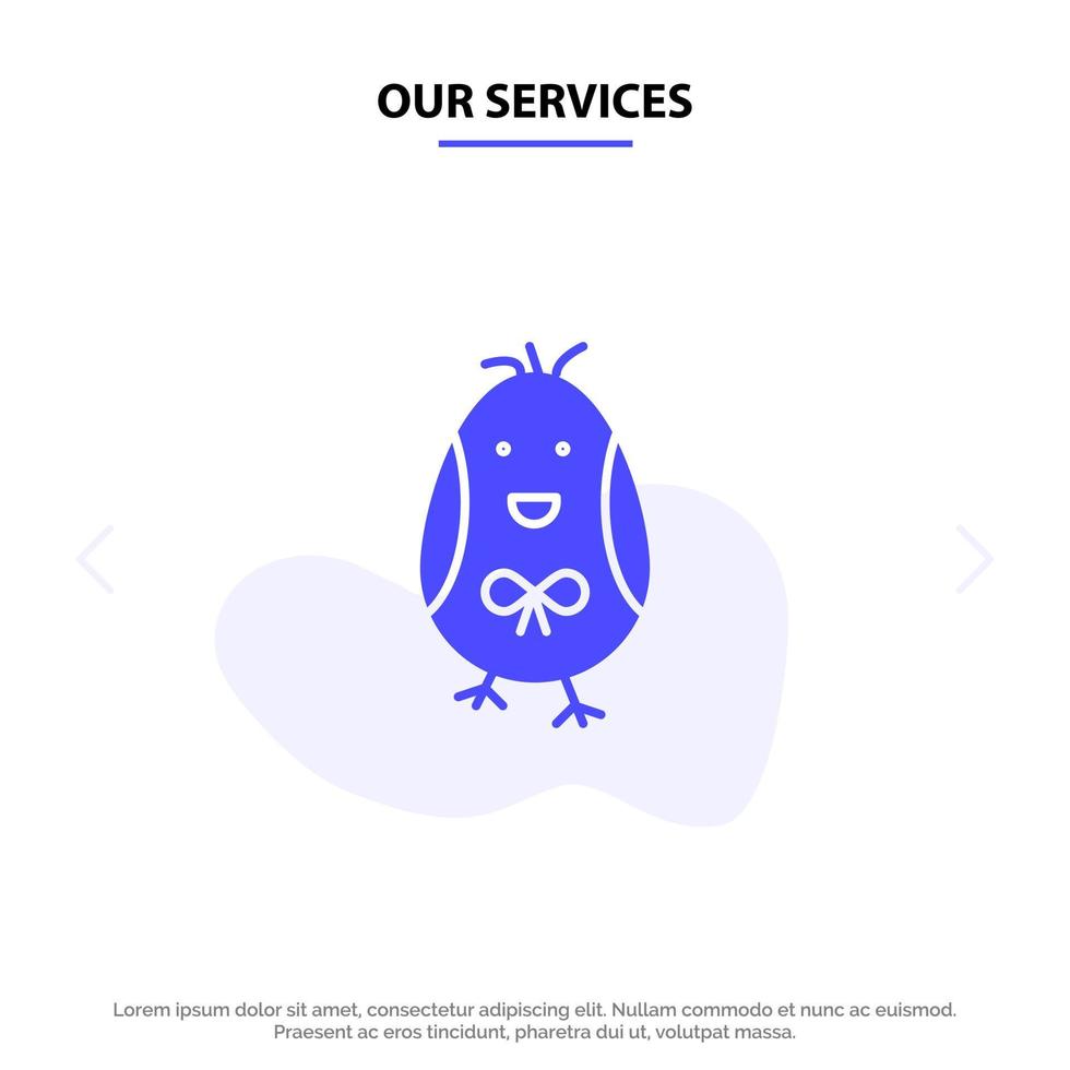 nos services poulet pâques bébé heureux solide glyphe icône modèle de carte web vecteur