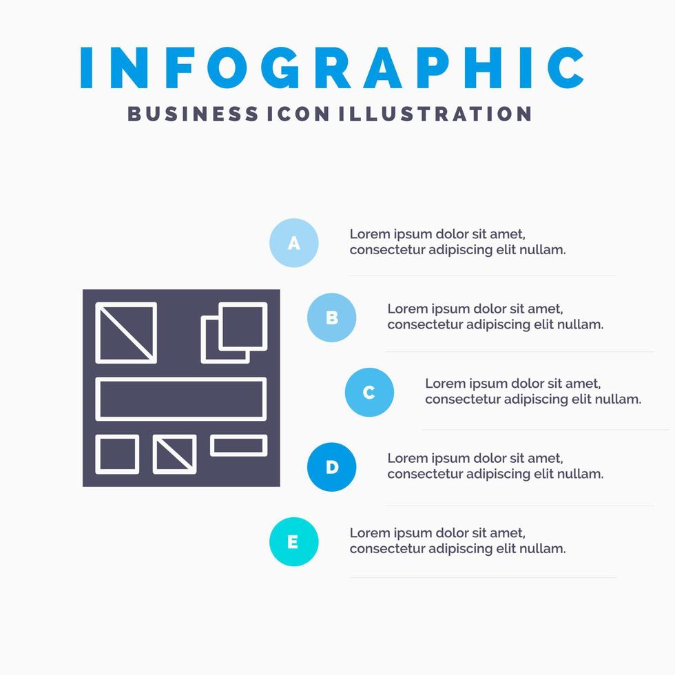 conception maquette web solide icône infographie 5 étapes présentation arrière-plan vecteur