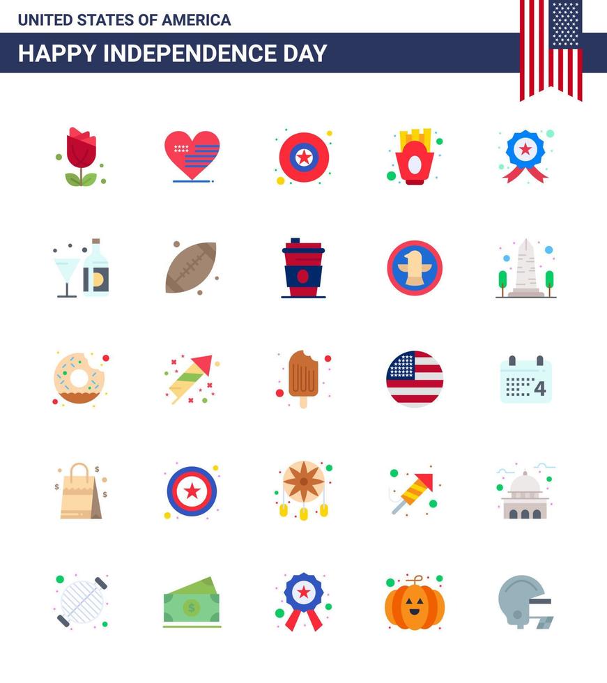 25 usa signes plats fête de l'indépendance symboles de célébration insigne étoile insigne nourriture frites modifiables éléments de conception vectorielle usa day vecteur