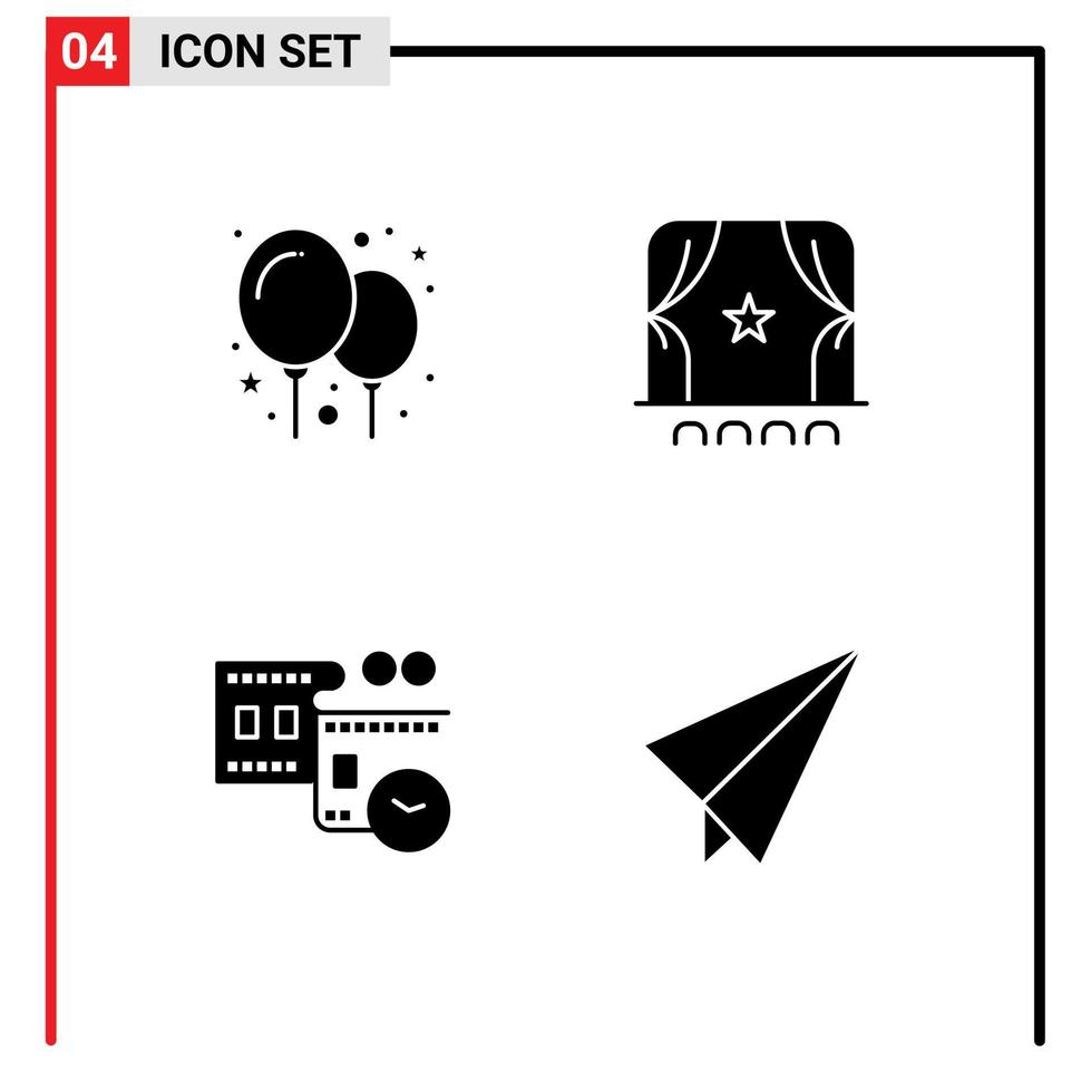 4 glyphes solides vectoriels thématiques et symboles modifiables d'éléments de conception vectoriels modifiables de papier de film d'audience de bobine de film de ballon vecteur