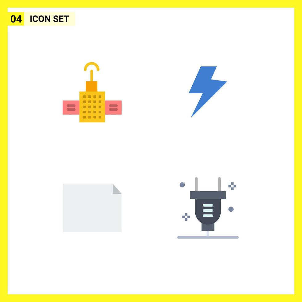 ensemble de pictogrammes de 4 icônes plates simples d'éléments de conception vectoriels modifiables de commutateur de document d'alimentation de prise gps vecteur