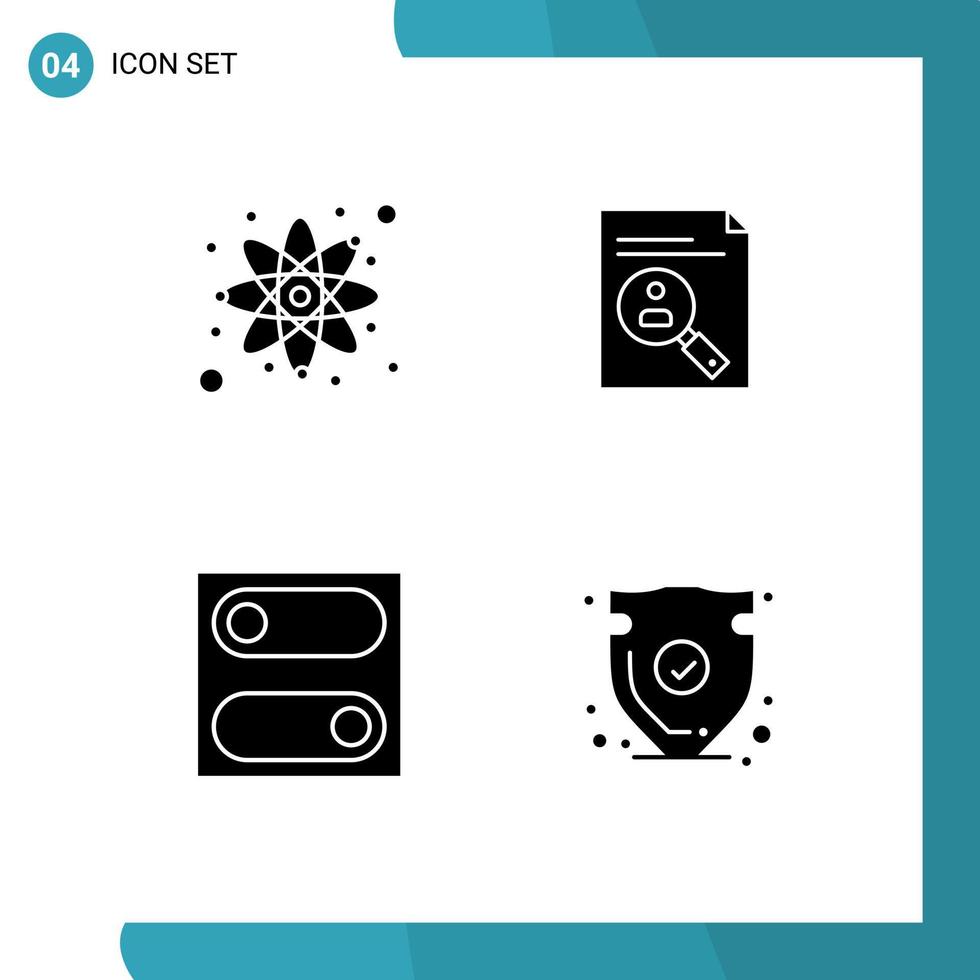 ensemble moderne de 4 glyphes et symboles solides tels que les préférences de physique application cv basculer les éléments de conception vectoriels modifiables vecteur