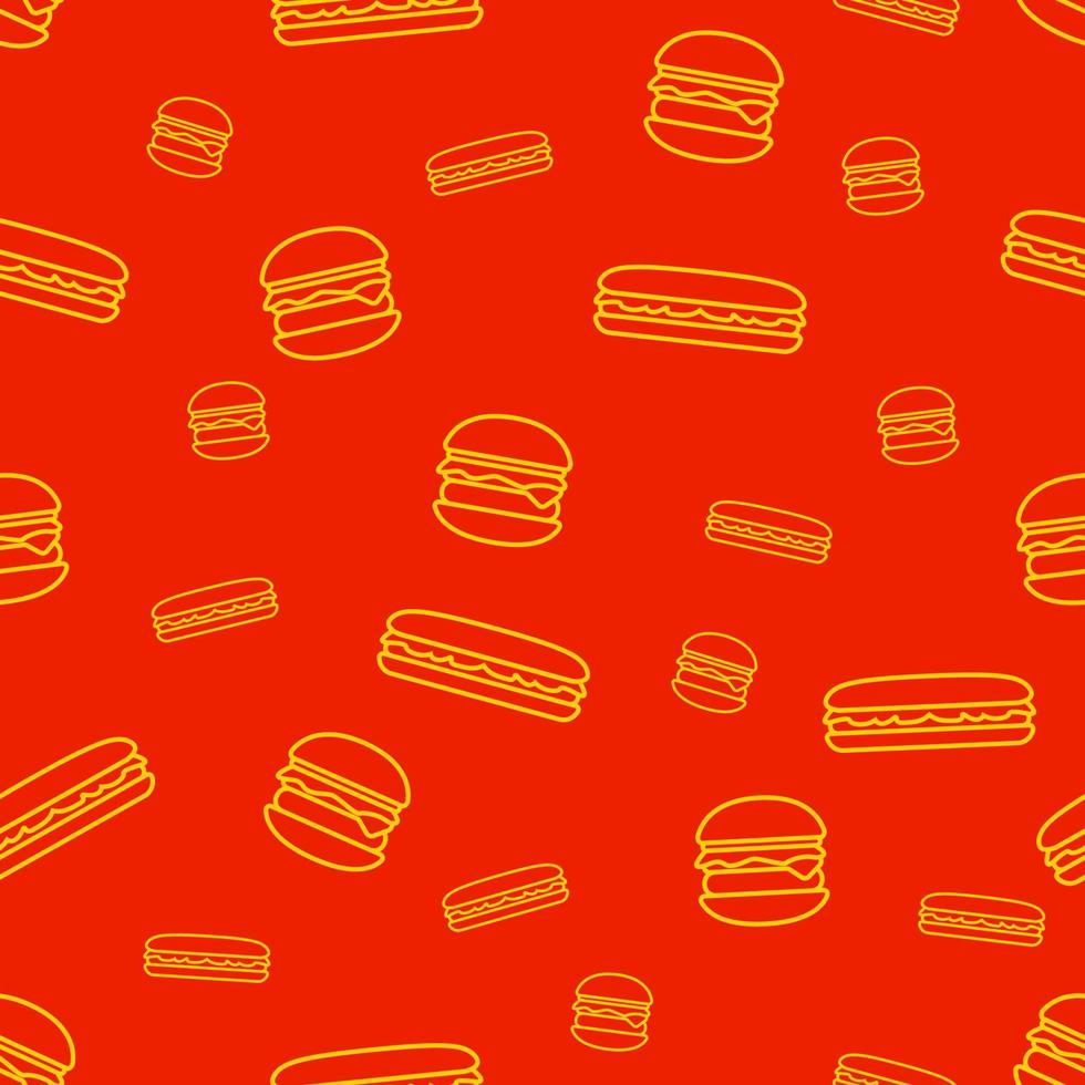 contour rouge icône burger hotdog fond motif sans couture vecteur