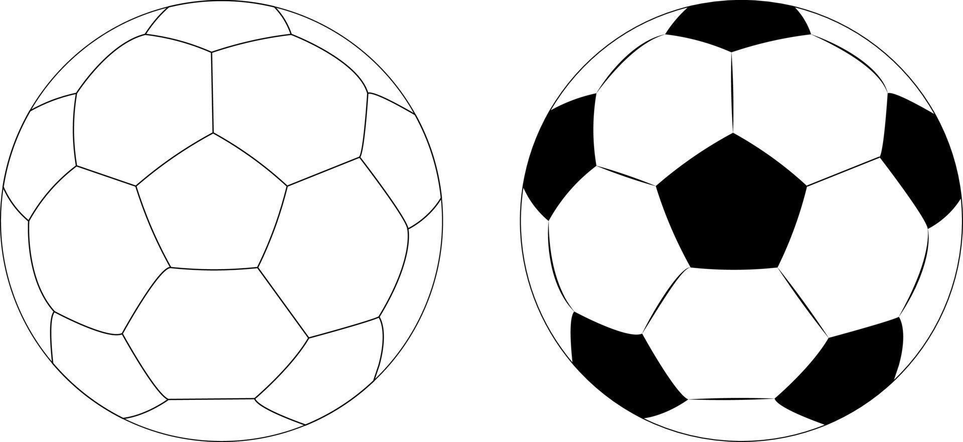 icônes de ballon de football dans deux styles, sport de jeu de football pour la compétition. objet joueur professionnel. illustration réaliste de vecteur isolée sur fond transparent blanc.