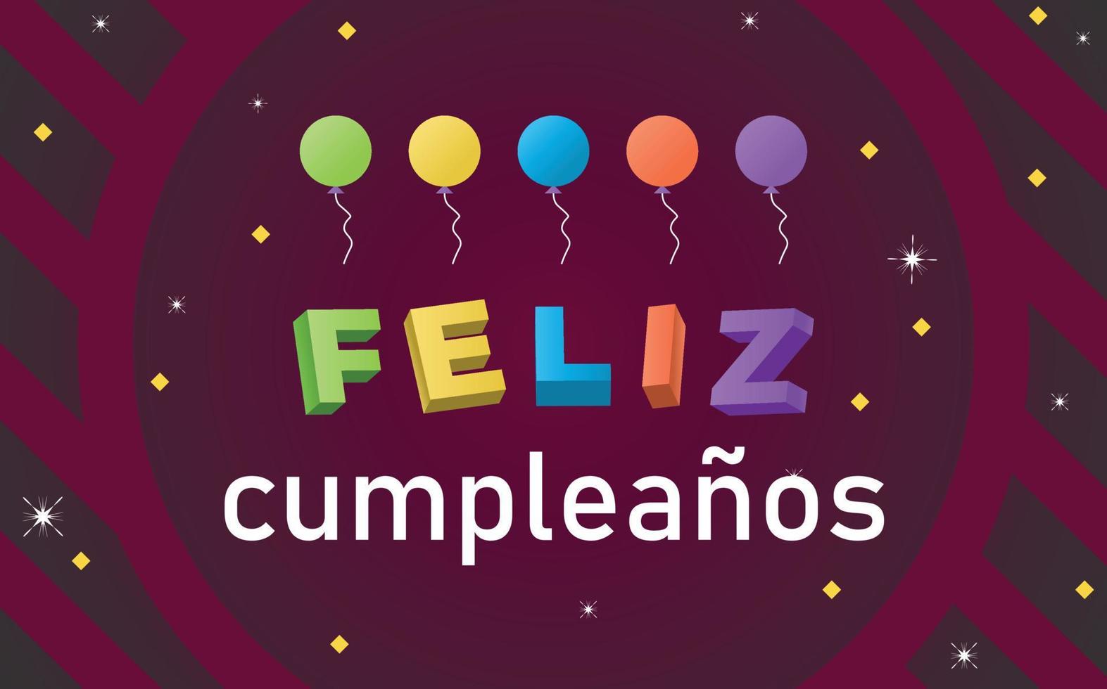 joyeux anniversaire en espagnol, illustration feliz cumpleanos avec texte coloré, ballons pour modèles de cartes de voeux ou d'invitation. vecteur