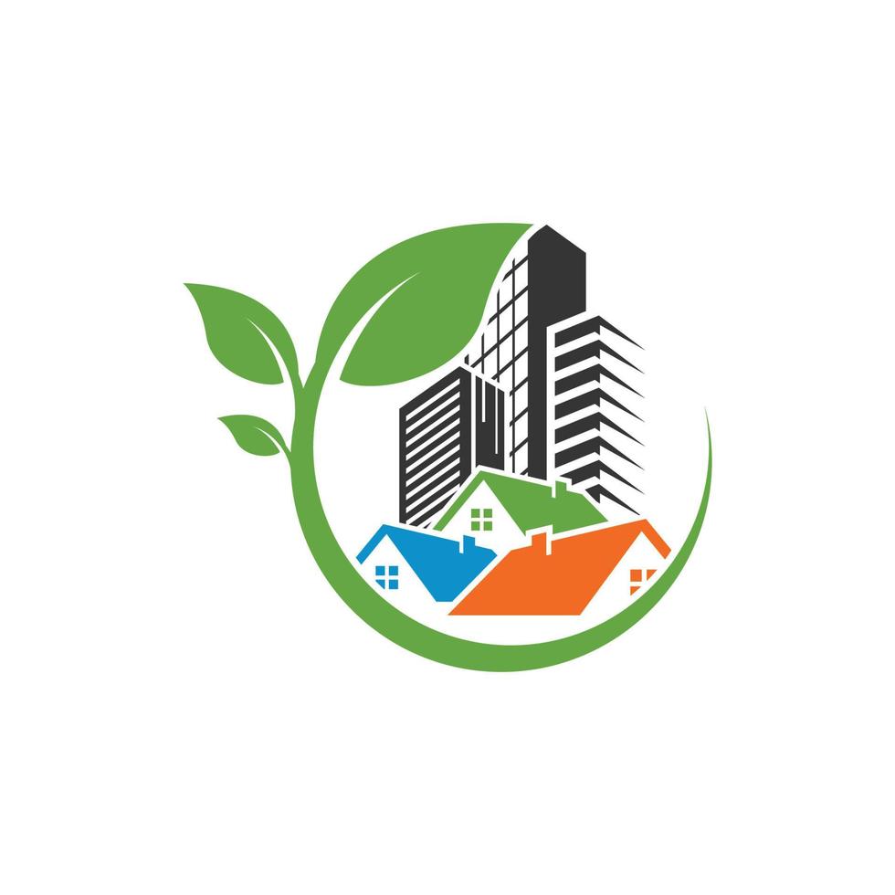 vecteur de conception de logo environnement bâtiment feuille verte