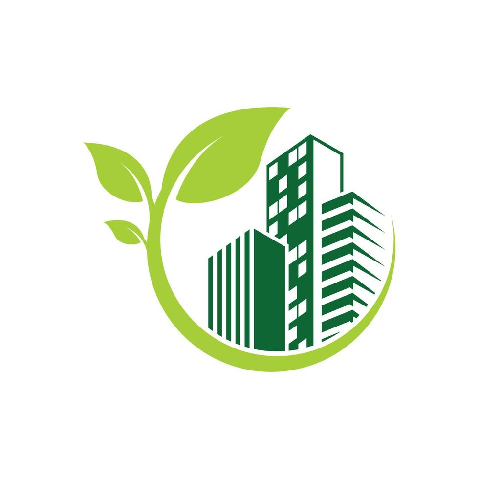 vecteur de conception de logo environnement bâtiment feuille verte