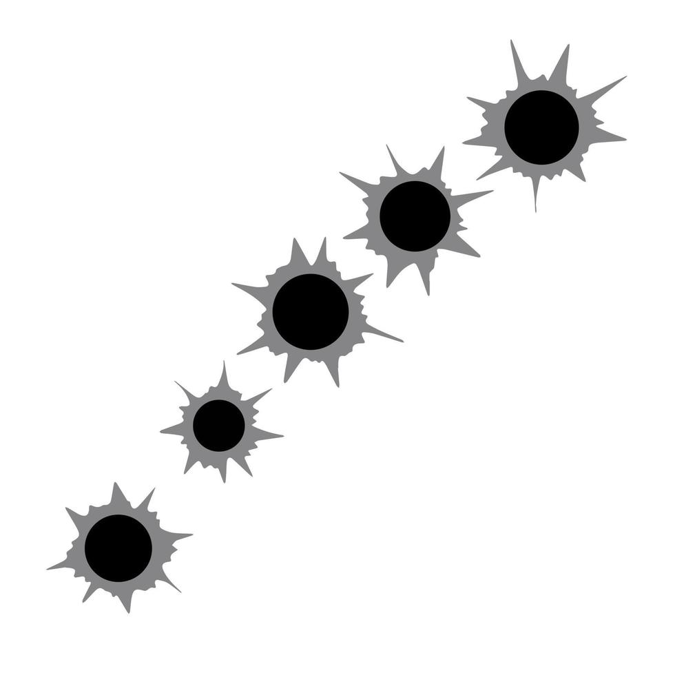 trous de balle. déchiré par un coup de feu frappant le mur. modèle de prise de vue. illustration plate isolée sur blanc vecteur