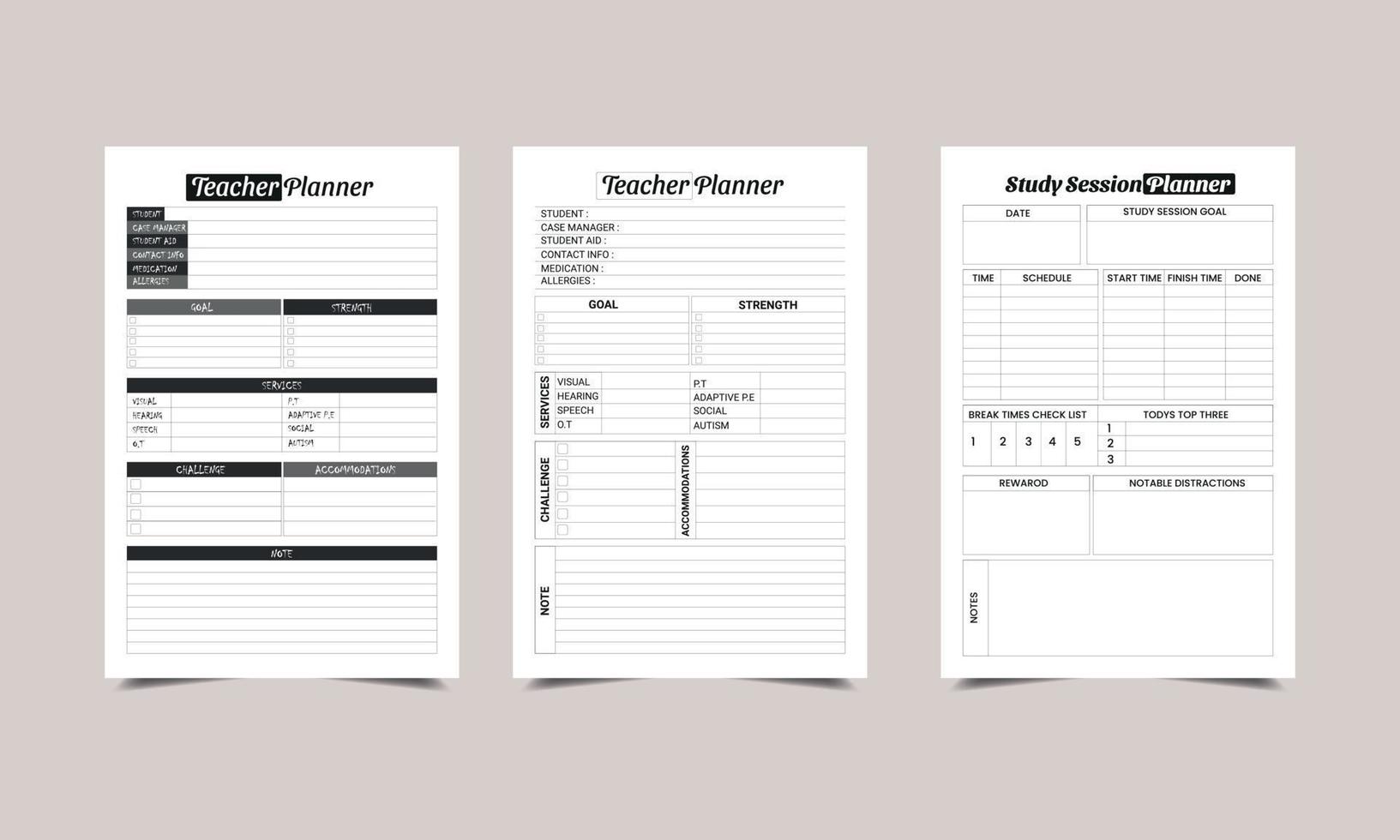 planificateur d'enseignant kdp design d'intérieur. journal de bord imprimable vecteur