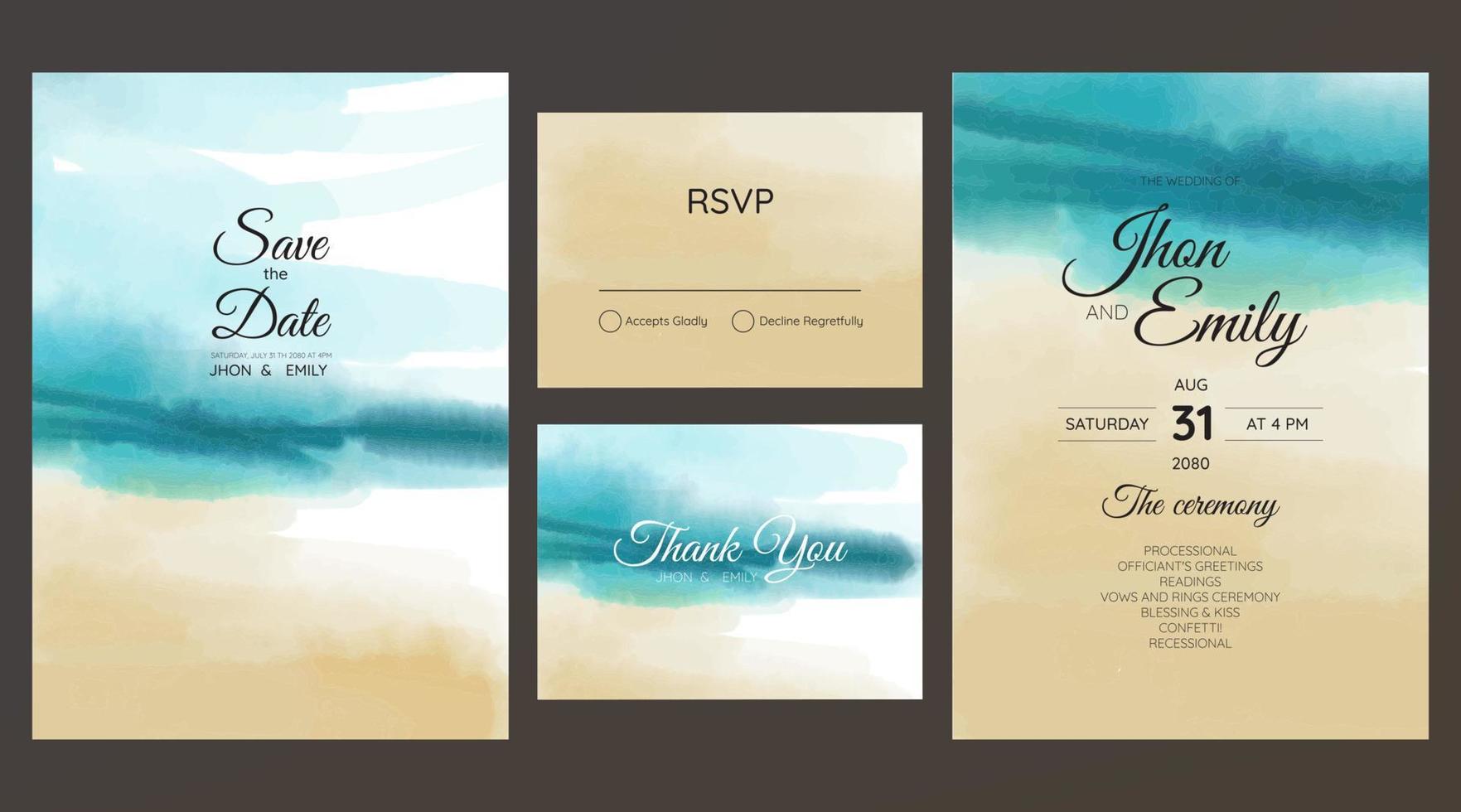 cartes de mariage, invitation. réservez la conception de style mer date. fond d'été de mariage de plage romantique vecteur