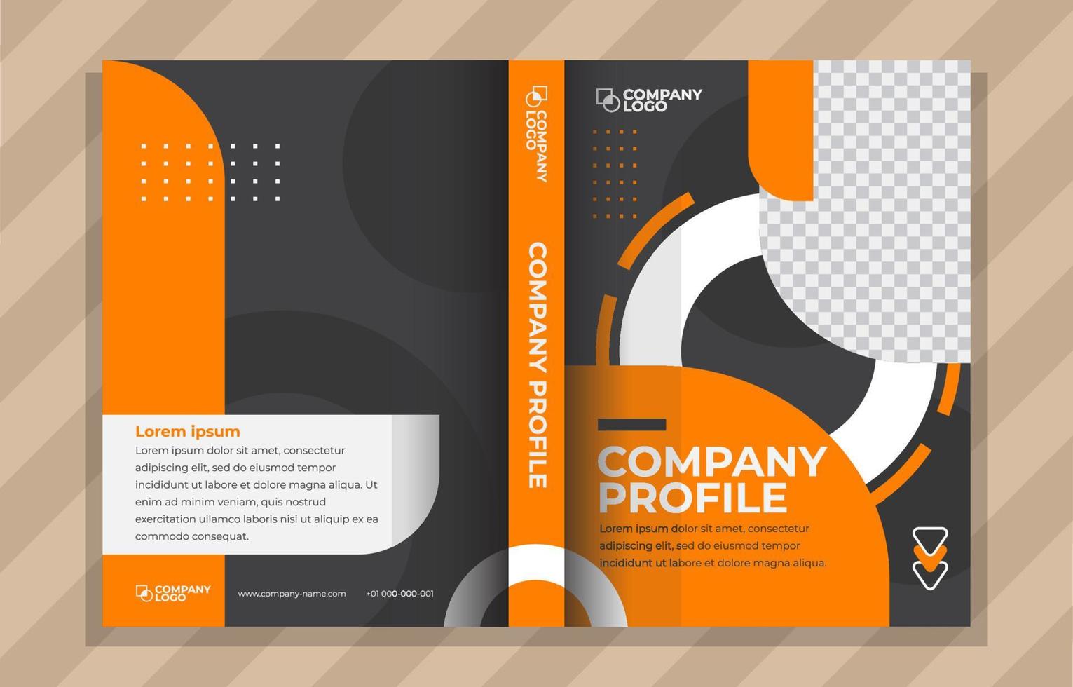 couverture du profil de l'entreprise en noir mat et orange vecteur