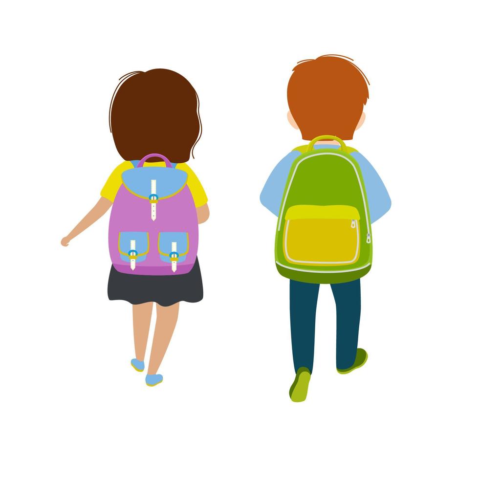 illustration d'écoliers à l'école avec sac à dos vecteur