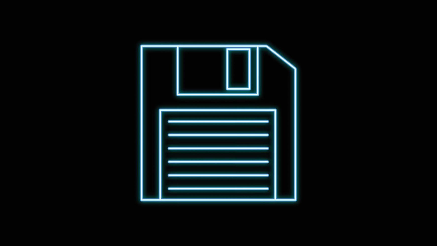 disquette lumineuse au néon bleu pour ordinateur, enregistrer l'icône ancienne hipster rétro vintage des années 70, 80, 90 sur fond noir. illustration vectorielle vecteur