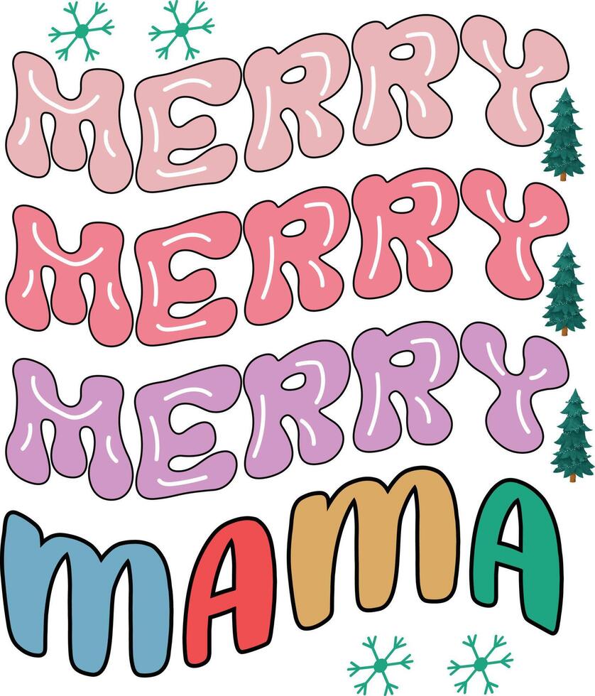 joyeux joyeux joyeux maman citation de noël conception de typographie rétro vecteur