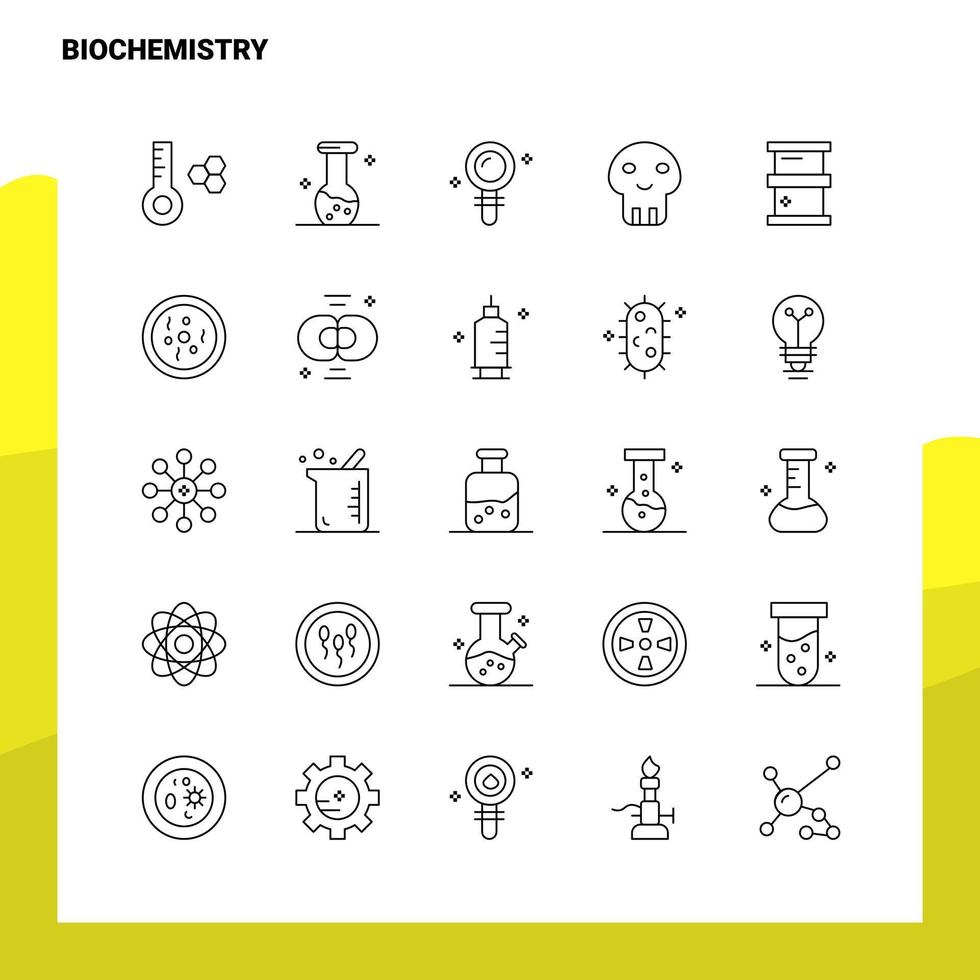 ensemble d'icônes de ligne de biochimie ensemble 25 icônes conception de style minimalisme vectoriel icônes noires ensemble pack de pictogrammes linéaires
